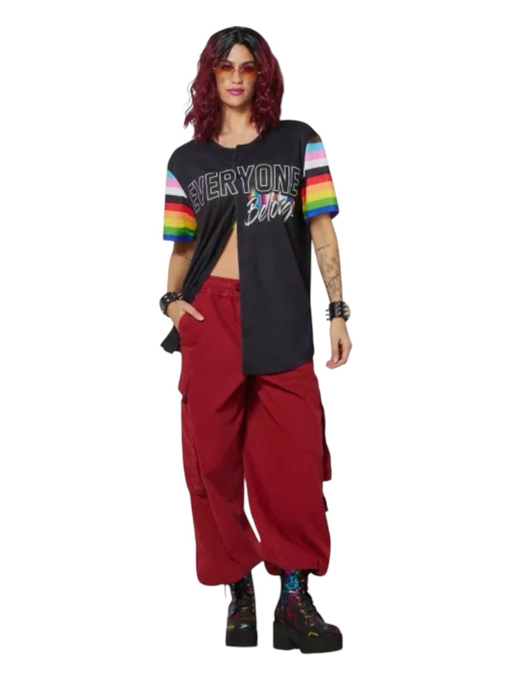 Pride "Everyone Belongs" Bling Rainbow Print Baseball Jersey - Size Medium - NWT - Picture 6 of 8